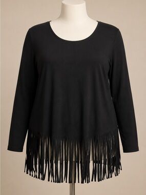 NWT Black Long Sleeve Fringe Hem Top Plus Size Large